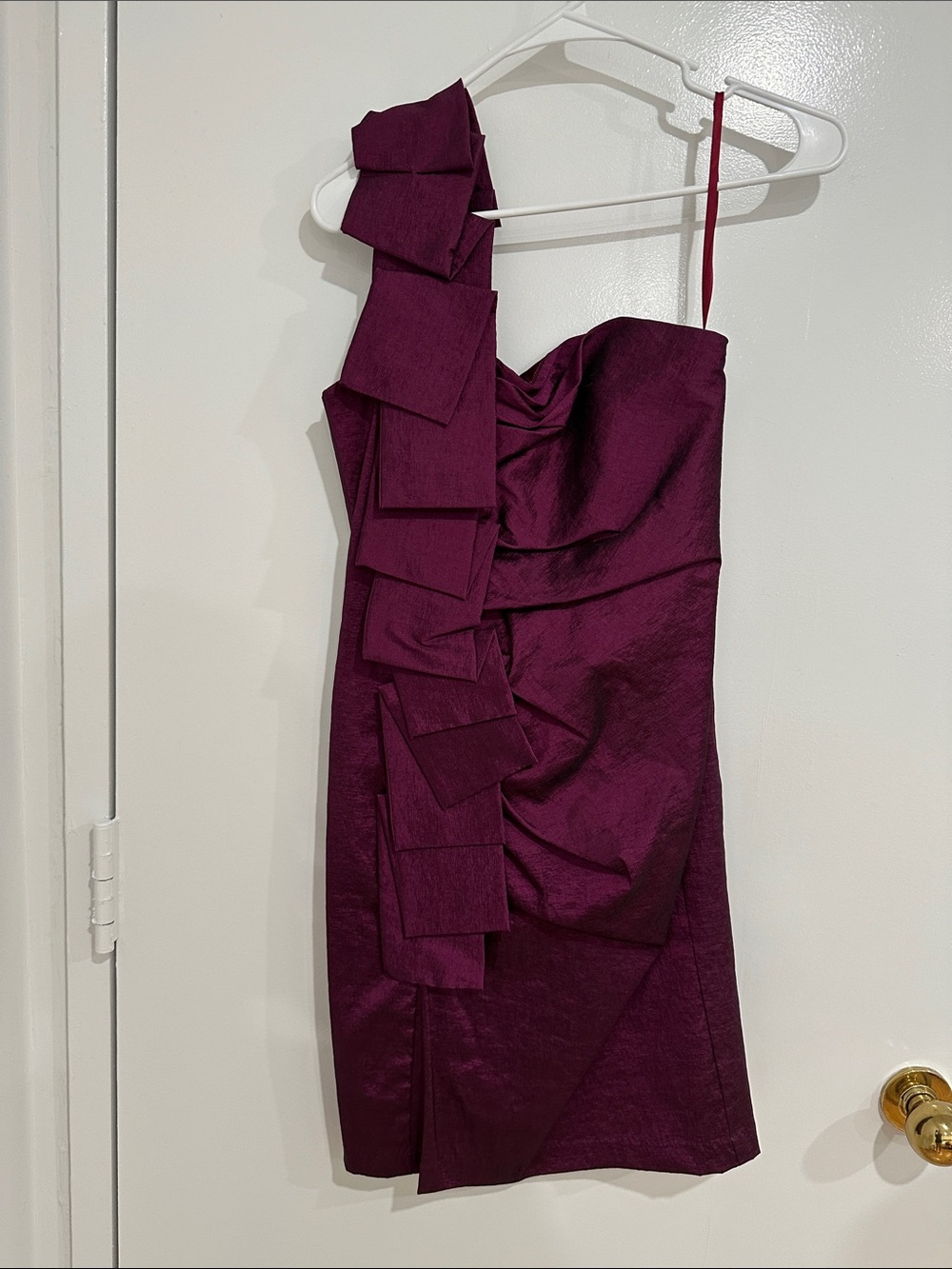 Cache One-Shoulder Ruffle Cocktail Dress in Plum
